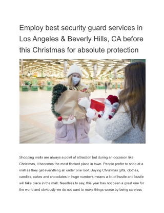 Employ best security guard services in Los Angeles & Beverly Hills, CA before this Christmas for absolute protection