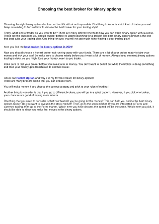 Choosing the best broker for binary options