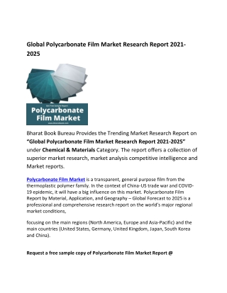 Global Polycarbonate Film Market Forecast 2021-2025