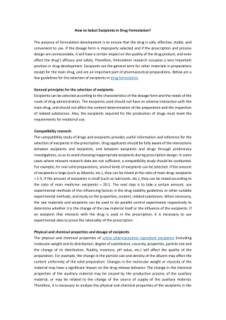 How to Select Excipients in Drug Formulation？