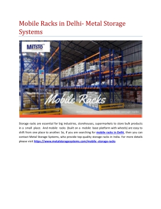 Mobile Racks in Delhi- Metal Storage Systems