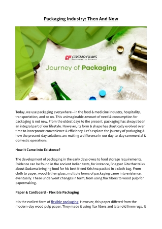 Packaging Industry: Then And Now