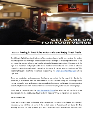 Watch Boxing in Best Pubs in Australia and Enjoy Great Deals