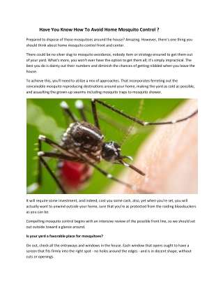 Have You Know How To Avoid Home Mosquito Control