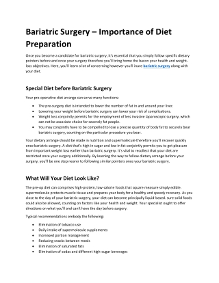 Bariatric Surgery – Importance of Diet Preparation