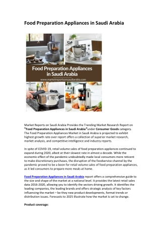 Saudi Arabia Food Preparation Appliances Market Opportunity and Forecast 2025