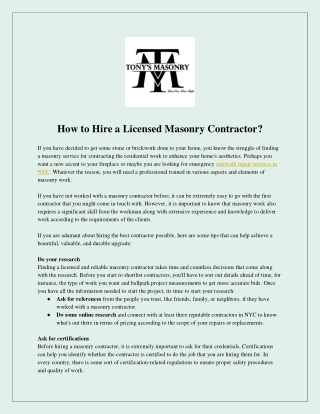 How to Hire a Licensed Masonry Contractor?