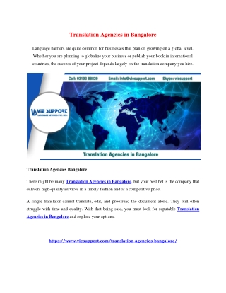 Translation Agencies in Bangalore