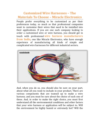 Customized Wire Harnesses – The Materials To Choose - Miracle Electronics