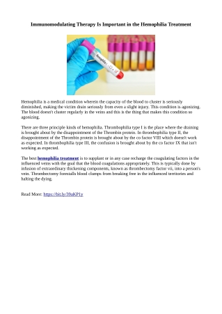Immunomodulating Therapy Is Important in the Hemophilia Treatment