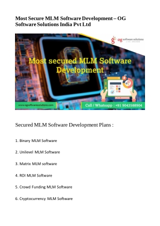 Most Secure MLM Software Development – OG Software Solutions India Pvt Ltd