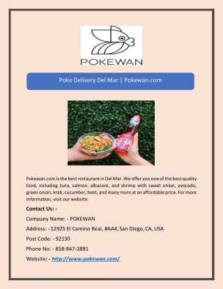 Poke Delivery Del Mar | Pokewan.com