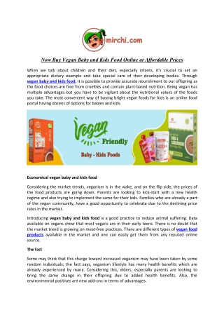 Now Buy Vegan Baby and Kids Food Online at Affordable Prices