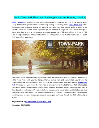 Sobha Town Park Electronic City Bangalore, Price, Reviews, Location