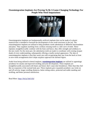 Osseointegration Implants Are Proving To Be A Game-Changing Technology For People Who Need Amputations