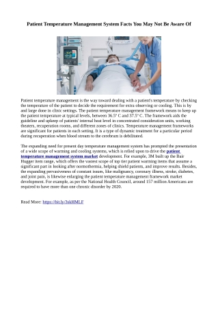 Patient Temperature Management System Facts You May Not Be Aware Of