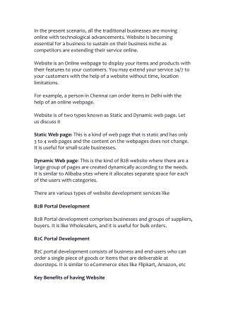 What is the purpose of Business Website Development?