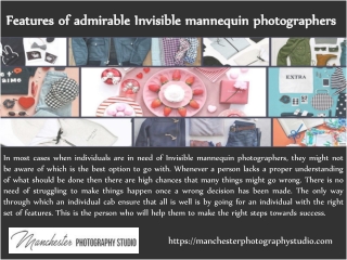 Features of admirable Invisible mannequin photographers