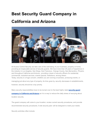 Best Security Guard Company in California and Arizona