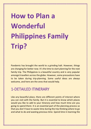 How to Plan a Wonderful Philippines Family Trip?