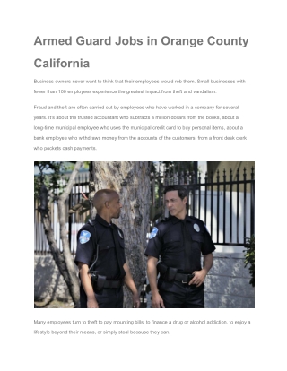 Armed Guard Jobs in Orange County California