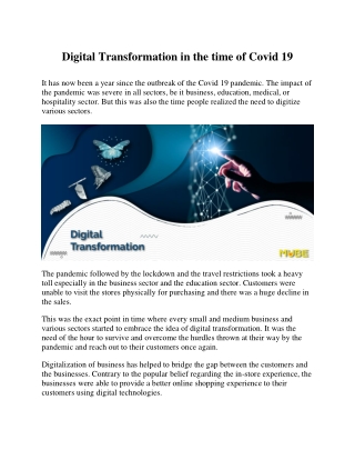 Digital Transformation in the time of Covid 19