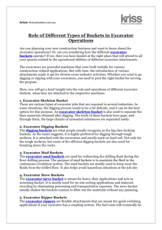 Role of Different Types of Buckets in Excavator Operations