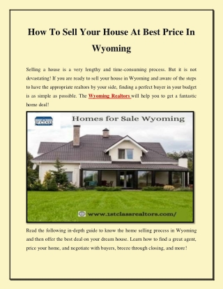 How To Sell Your House At Best Price In Wyoming