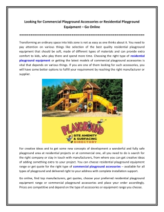 Looking for Commercial Playground Accessories or Residential Playground Equipment – Go Online