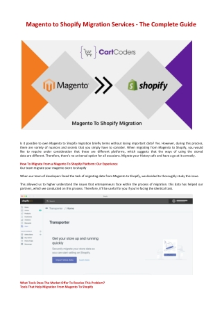 Magento to Shopify Migration Services - The Complete Guide
