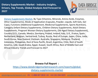 Dietary Supplements Market - Industry Insights, Drivers, Top Trends, Global Analysis And Forecast to 2027