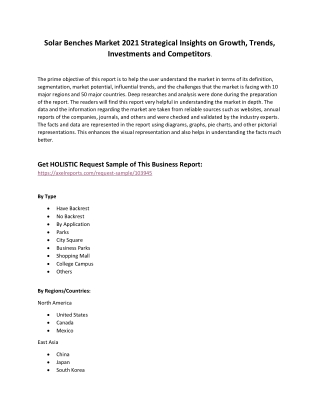 Solar Benches Market 2021 Strategical Insights on Growth, Trends, Investments and Competitors.
