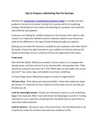 Tips to Prepare a Marketing Plan for Startups