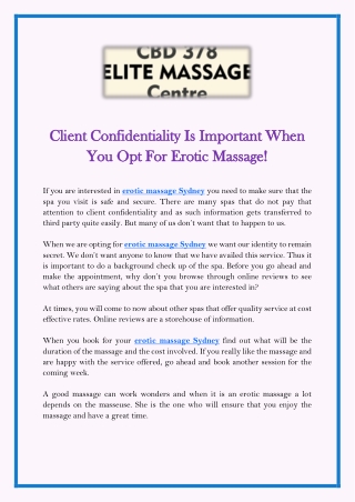 Client Confidentiality Is Important When You Opt For Erotic Massage!