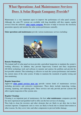 What Operations And Maintenance Services Does A Solar Repair Company Provide?