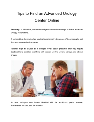 Tips to Find an Advanced Urology Center Online