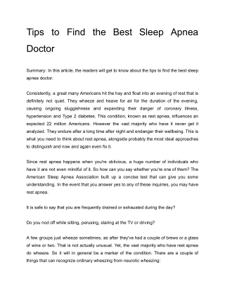 Tips to Find the Best Sleep Apnea Doctor