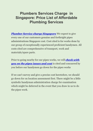 Best Top Plumber Service Charge In Singapore