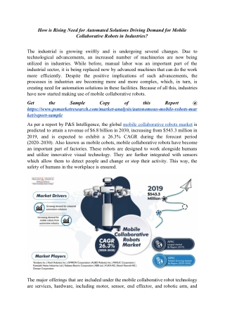 Impact of COVID-19 Outbreak on Mobile Collaborative Robots Market. Growth Strategies, Rising Trends and Revenue Analysis