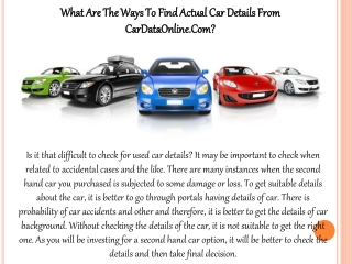 What Are The Ways To Find Actual Car Details From CarDataOnline.Com?