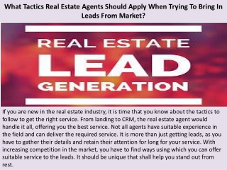 Prime Seller Leads Reviews - What Tactics Real Estate Agents Should Apply When Trying To Bring In Leads From Market?