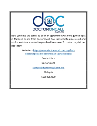 Top Gynecologist In Malaysia|Doctoroncall.com.my