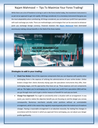 Najam Mahmood — Tips To Maximize Your Forex Trading!