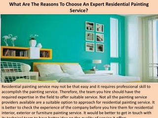 What Are The Reasons To Choose An Expert Residential Painting Service?