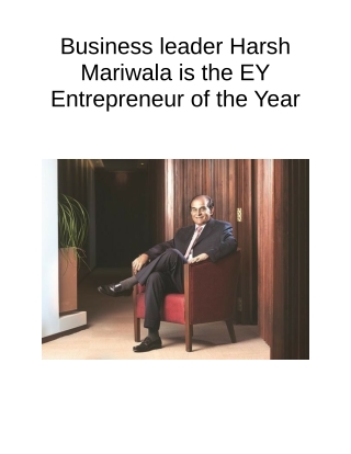 Business Leader Harsh Mariwala is the EY Entrepreneur of the Year