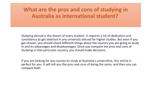 What are the pros and cons of studying in Australia as international student?