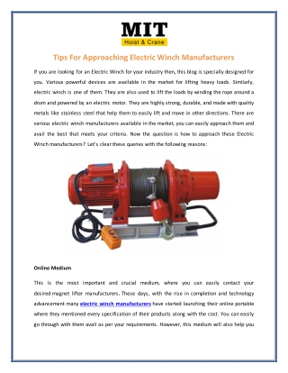 Tips For Approaching Electric Winch Manufacturers