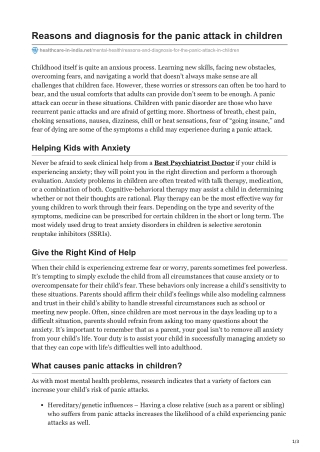 Reasons and diagnosis for the panic attack in children