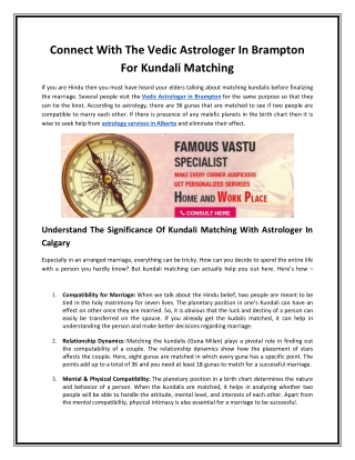 VEDIC ASTROLOGER IN BRAMPTON FOR KUNDALI MATCHING