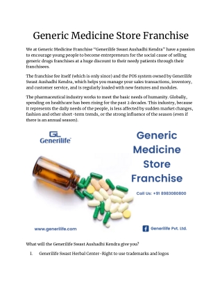 Generic Medicine Store Franchise